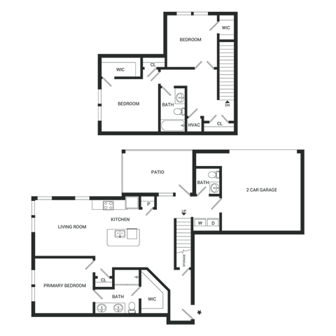 Floor plan for 3 beds, 2.5 baths, 1423 sqft